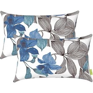 12×20 Inch Outdoor Lumbar Pillows, Pack of 2 Water - Clemens Noir Blue